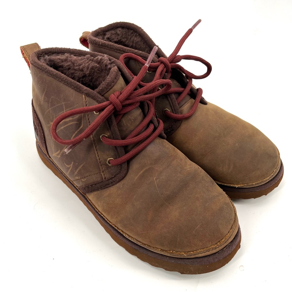 UGG Neumel II Weather Kids' Boot Waterproof Leather Brown Shearling 4 Lace Up